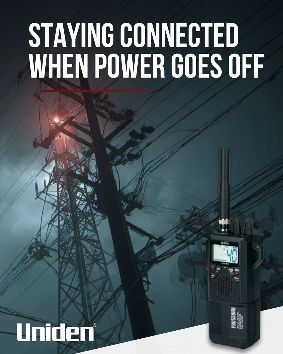 Power outages don’t just knock out electricity; they knock out information.

Phones fail. Networks overload. Radio keeps working.

Here’s why CB radios and scanners still matter in emergencies: 

🔗 uniden.com/blogs/press/wh…

#EmergencyPrep #PowerOutage #RadioComms #Uniden