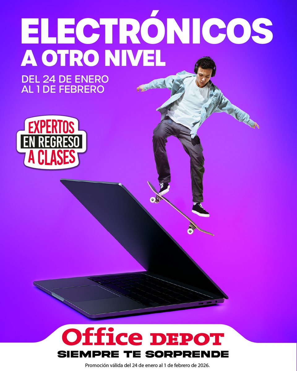 Electrónicos a otro nivel ⚡
Prepárate para un regreso a clases con tecnología que sí marca la diferencia en Office Depot. 💻🔊
Compra en tienda o en officedepot.com.gt
#OfficeDepotSiempreTeSorprende 
Válido del 24 de enero al 1 de febrero de 2026.