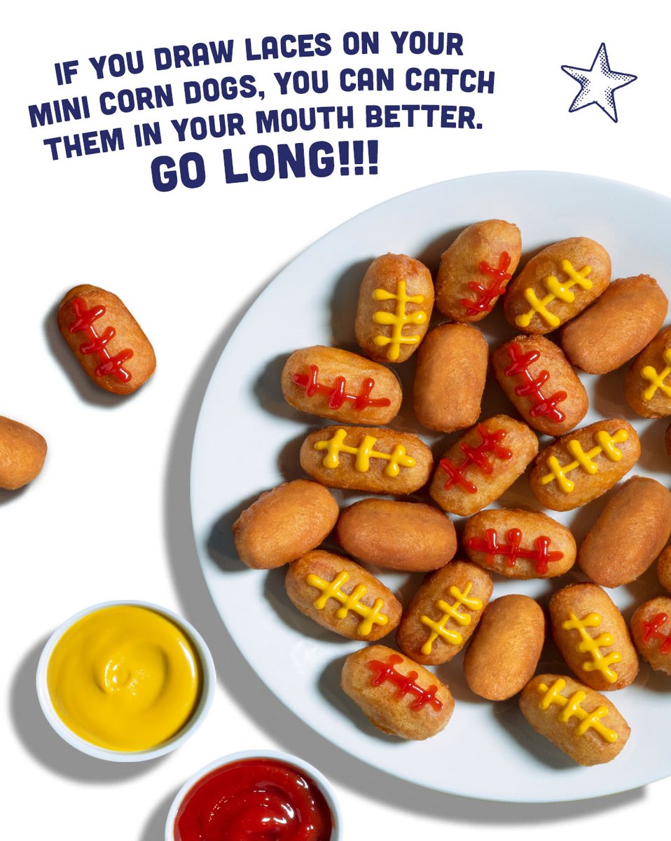 wienerschnitzel's tweet photo. Mini Corn dogs are basically edible footballs. Once you see it you can’t unsee it. https://t.co/XxJ4AcMYly