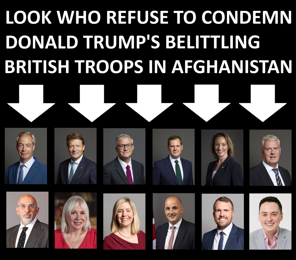 GBNews23653867's tweet image. 🚨"They'll say they sent troops to Afghanistan, and they did, they stayed a little back, a little off the front lines." @realDonaldTrump 

They defend him, they excuse him, they even say he was unfair but...