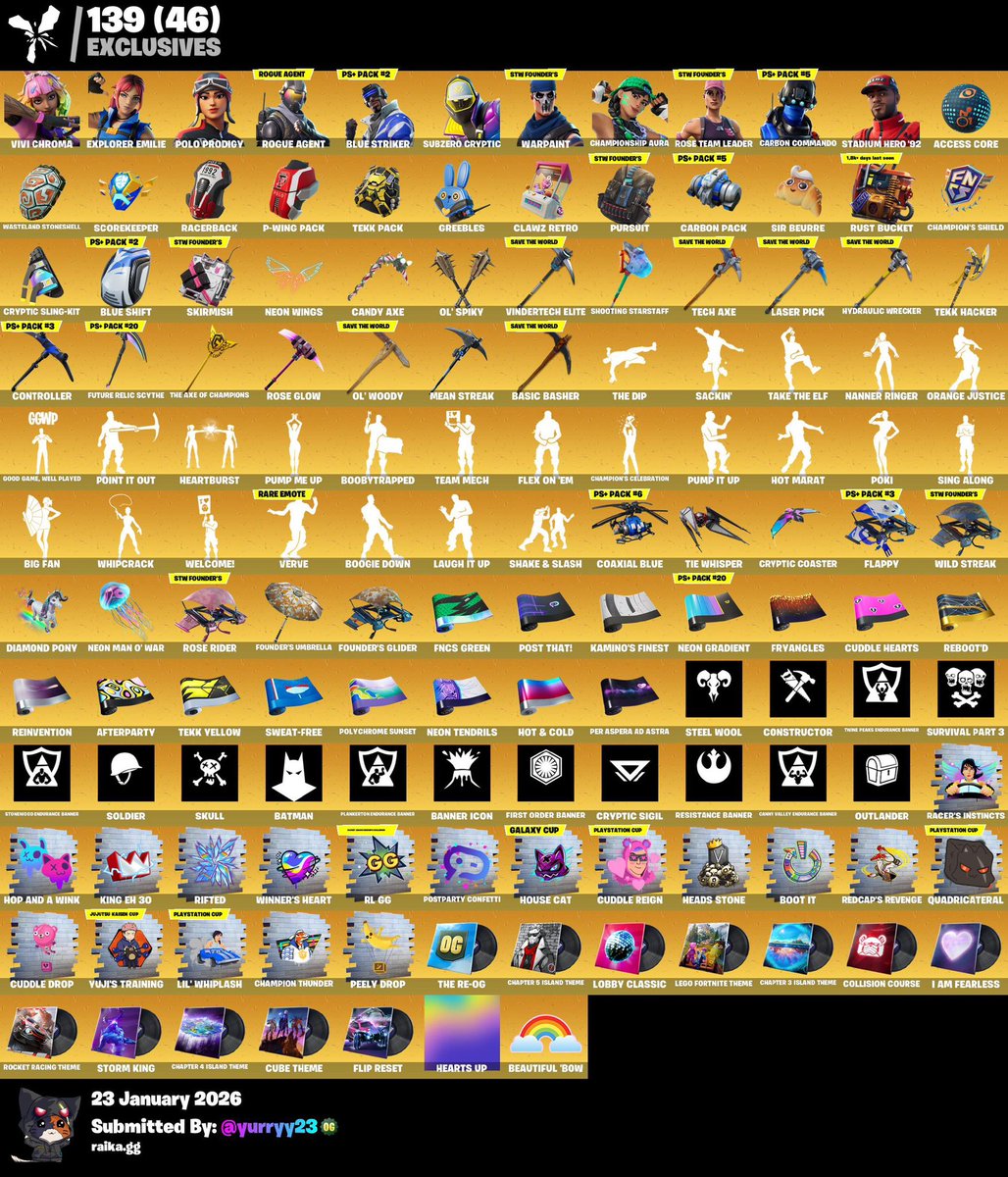 rantexvlr's tweet image. [PC] 341 SKINS | OG STW | RENEGADE RAIDER | AERIAL ASSAULT TROOPER | VIVI CHROMA | EXPLORER EMILIE | POLO PRODIGY | ROGUE AGENT | BLUE STRIKER | 250 VB

FULL ACCESS
EMAIL CHANGEABLE
LIFETIME WARRANTY IF PAID GOOD
OFFERS - DM