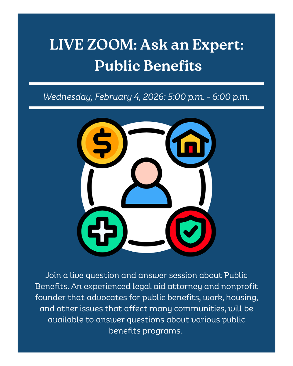 🏡Join a live Q&amp;A session about Public Benefits. Whether you are currently receiving public benefits or interested in applying for them, attend and get the vital information you need.

📣For more details, click here: lalawlibrary.org/hidden-classes…