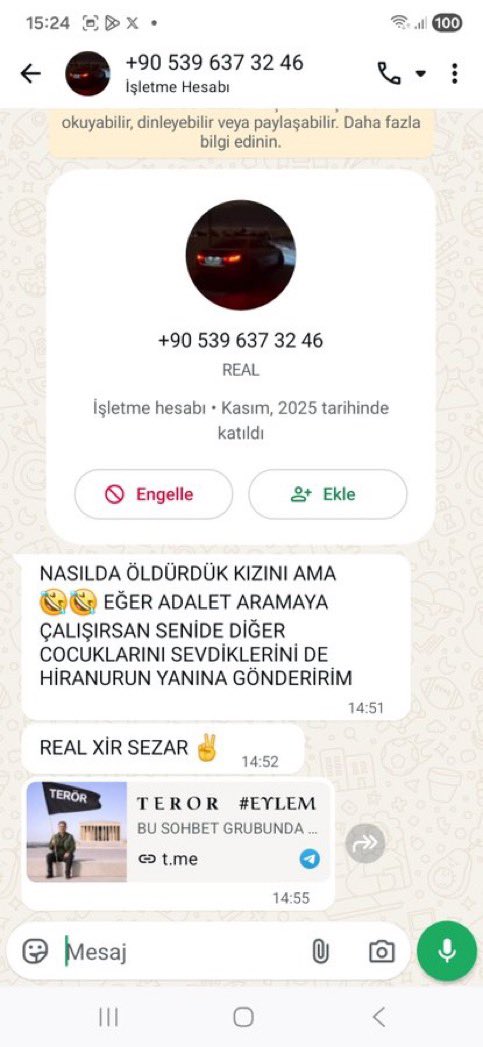 Bırakın şimdi Doğukan Güngör’ü, Sinem Kobal’ı.

16 yaşında başından vurularak katledilen Hiranur Aygar’ın babası PKK’lı teröristler tarafından tehdit ediliyor. İşte mesaj:

“Nasıl da öldürdük kızını ama. Eğer adalet aramaya çalışırsan seni de diğer çocuklarını sevdiklerini de