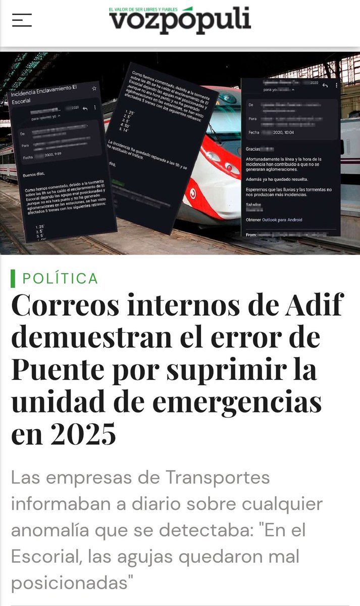Correos internos de Adif demuestran el error de Puente por suprimir la unidad de emergencias en 2025
Todavía no ha dimitido.