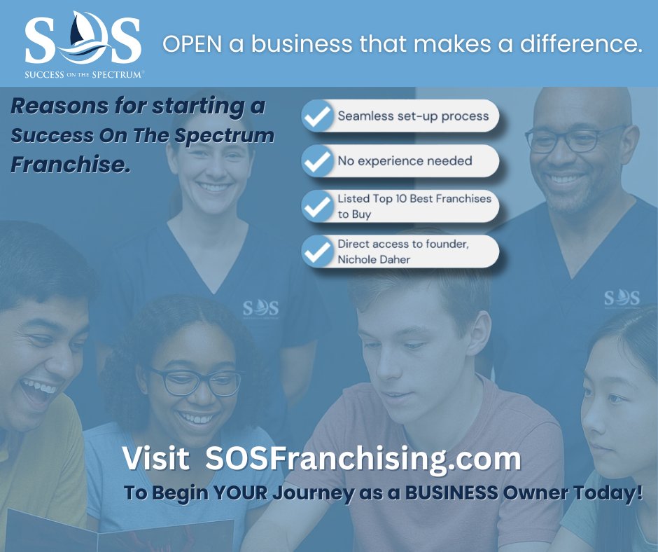 FranchisingSos's tweet photo. Why open up a business and become a part of the Success On The Spectrum family? Connect with us & find out!
#SuccessOnTheSpectrum #SOSFranchising #AutismResources #ABAtherapy #AutismServices #AutismAdvocacy #BusinessOpportunity #AutismCommunity #ABAClinic #FranchiseBusiness https://t.co/WDIkmpxl3l