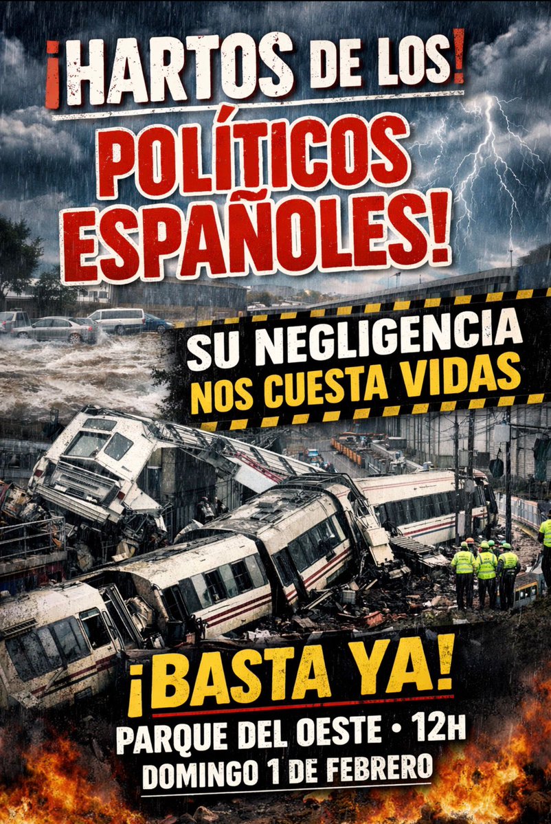 NOS VEMOS EL DOMINGO DÍA 1 DE FEBRERO A LAS
12h EN EL PARQUE DEL OESTE!
(MADRID)

Organizada por maquinistas, autónomos, agricultores y españoles de bien!

COMPARTE Y ALLÍ NOS VEMOS 💪❤️🇪🇸🫡

Sino vienes luego NO LLORES...

<a href="/RobertoVaquero_/">Roberto Vaquero</a> 
<a href="/Macarena_Olona/">Macarena Olona</a> 
<a href="/begonagerpe/">Begoña Gerpe</a>