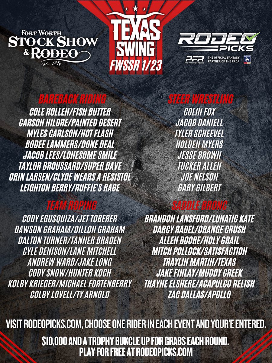 Picks are now open for round 1 of the Texas Swing at rodeopicks.com