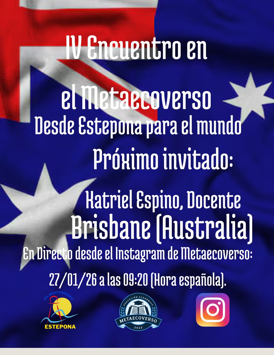 Metaecoversoedu's tweet image. 📢 Nueva parada del IV Encuentro en el Metaecoverso: AUSTRALIA 🇦🇺

Nos acompañará Katriel Espino, docente.

📅 Martes 27 de enero de 2026
⏰ A las 9:20 (hora española)
📲 A través del Instagram de @metaecoverso

#Metaecoverso #Directo #Australia