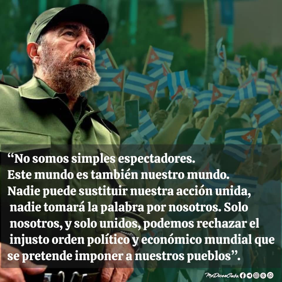 Buenos días Cuba 🇨🇺 !!!
"(...) en las circunstancias actuales la Revolución Cubana tiene que  estar muy alerta y el pueblo cubano tiene que estar muy alerta y muy  unido frente a los peligros que lo amenazan".
#100AñosConFidel