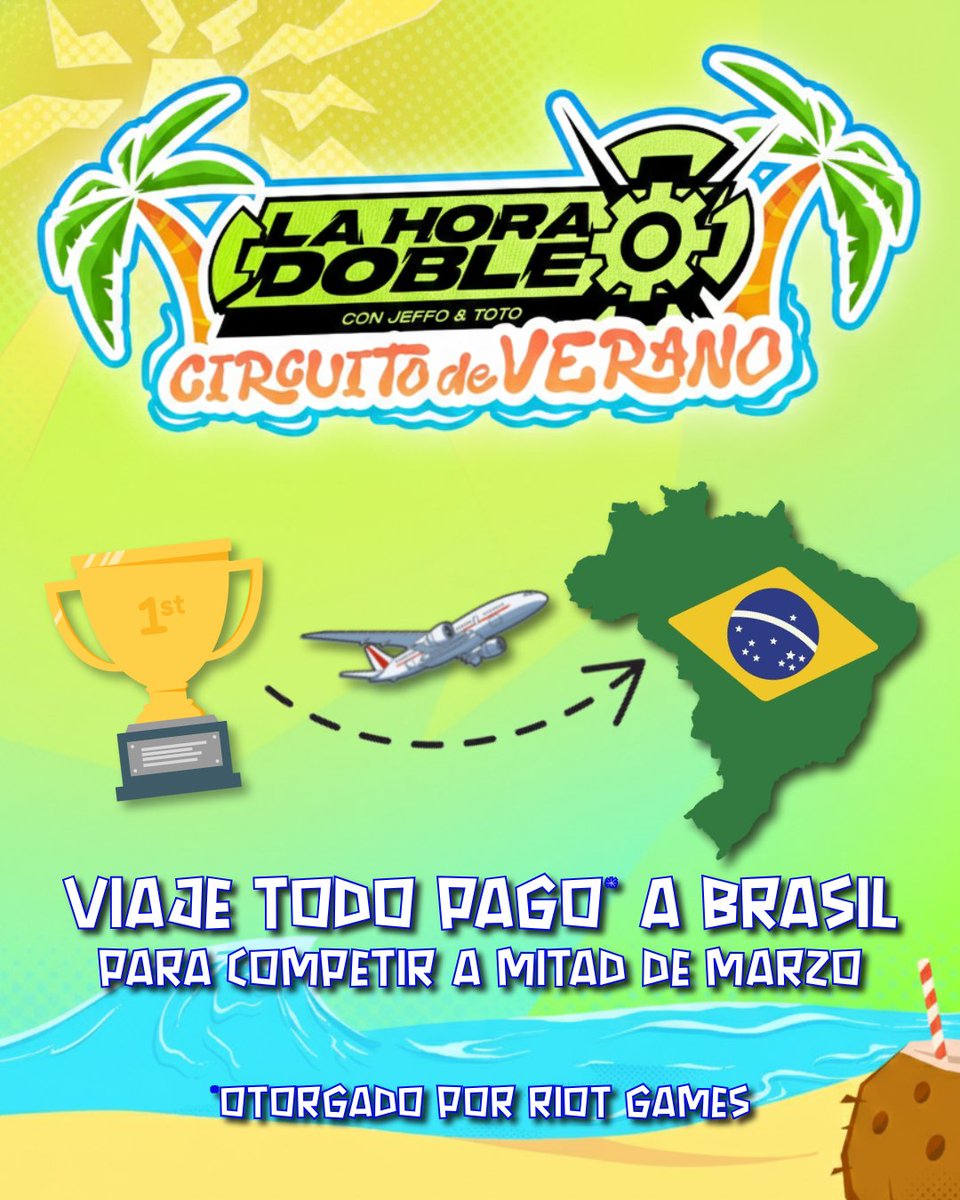 El CAMPEÓN del Circuito de Verano SE VA A BRASIL 🛫🇧🇷

Gracias a @2xkobrasil vamos a enviar al ganador del TOP 8 final a un evento presencial a mediados de Marzo 🏆

Inscribite ahora a la primera fecha este 31 de Enero!
Enlace en respuestas ⬇️