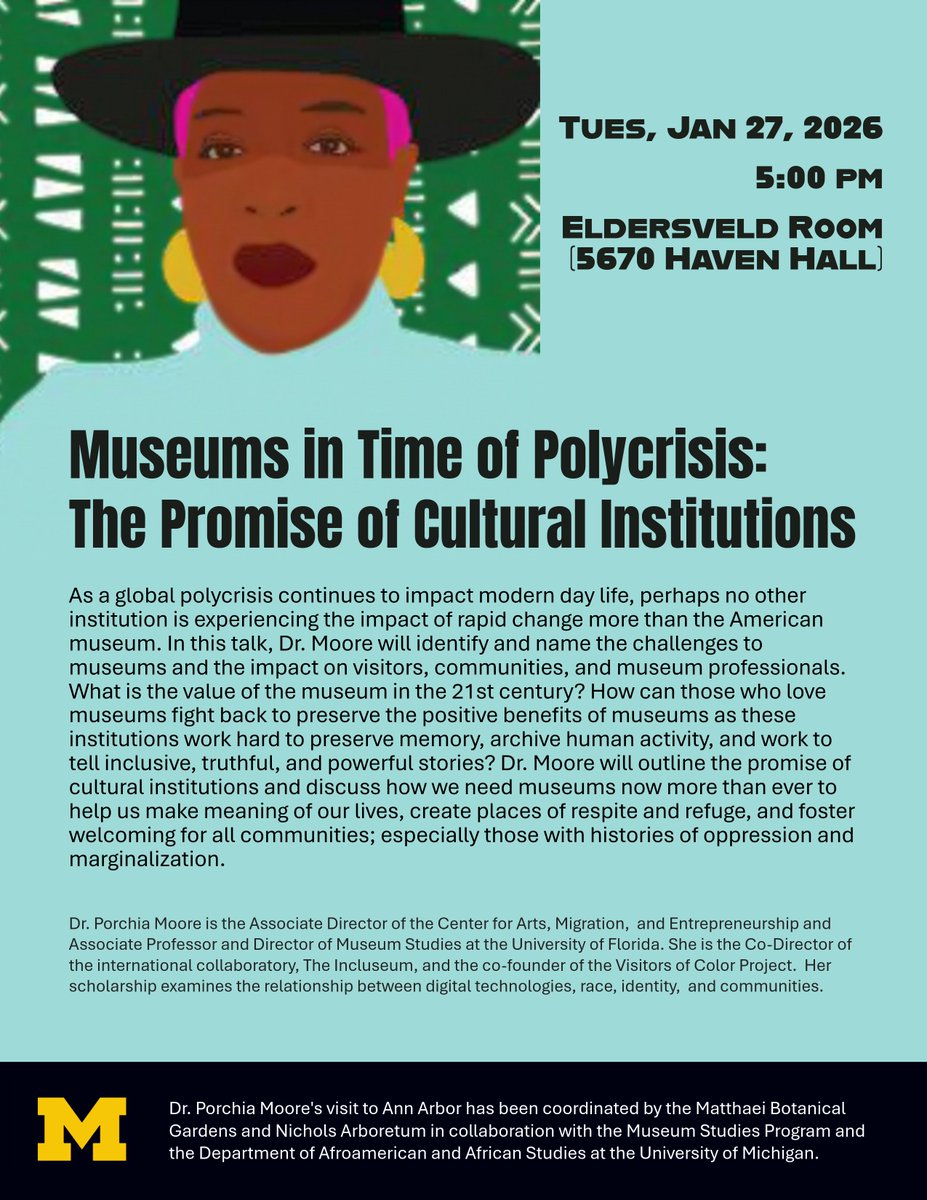January 27 @ 5:00 pm - “Museums in Time of Polycrisis: The Promise of Cultural Institutions” - Univ of Michigan, 5670 Haven Hall  myumi.ch/R34V2 <a href="/umichLSA/">U-M College of LSA</a>  <a href="/umichgradschool/">Rackham Grad School</a>