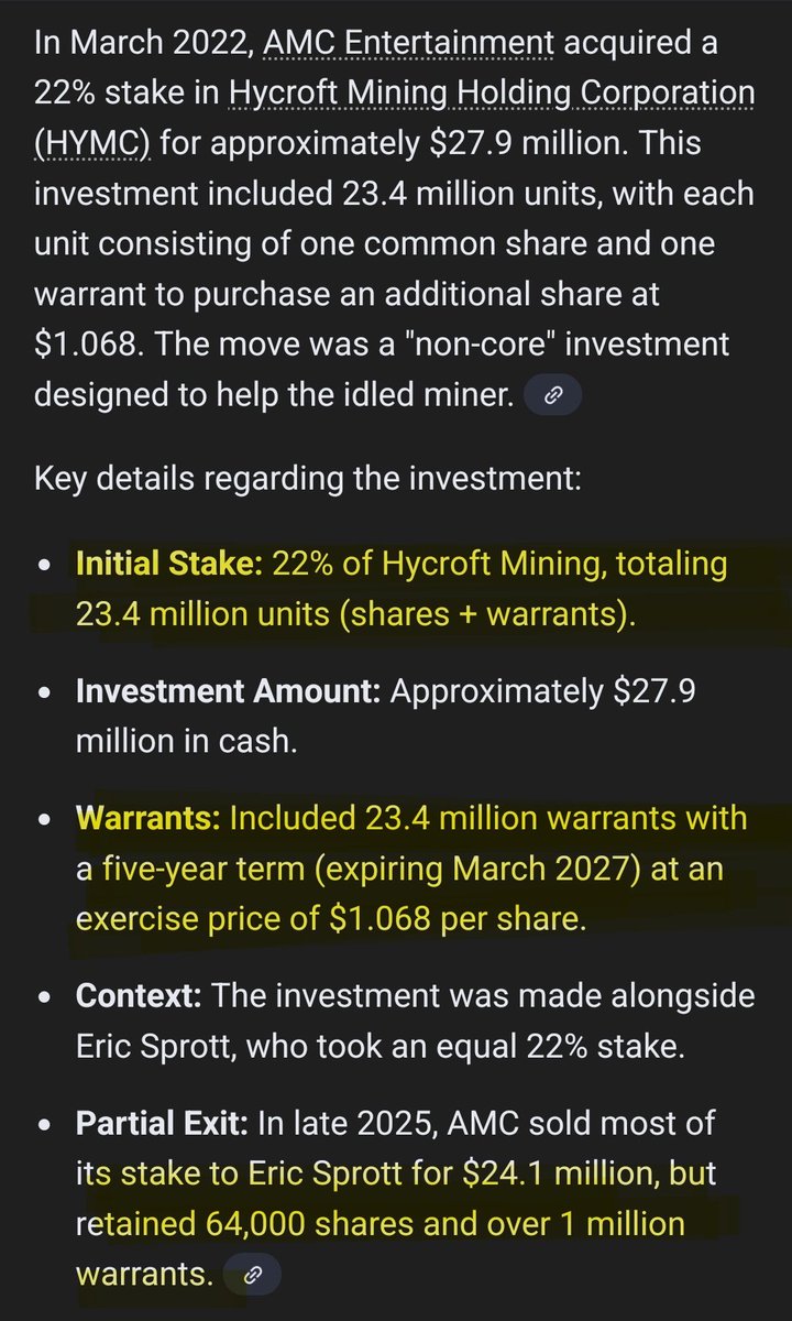 Natep717's tweet photo. 🚨 #AMCNews Adam Aron worst move ever selling $HYMC #AMC held a 22% stake in the stock with warrants that could be executed at 1.06 HYMC is $50 & climbing as silver & gold go on a legendary run my point is HYMC could of saved AMC but A.A could have that could he‼️ #AMCSTOCK https://t.co/4HhdtLIw2Q