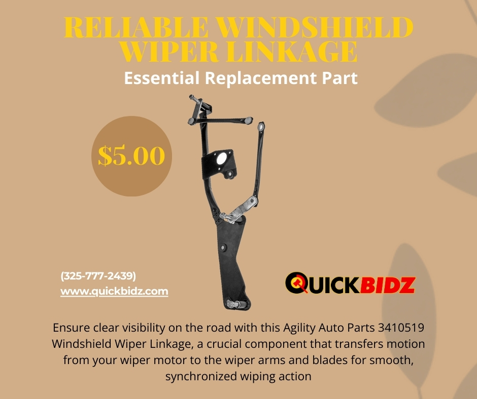 quicklotz's tweet image. Improve your vehicle’s visibility and safety this rainy season!
Bid on this Agility Auto Parts 3410519 Windshield Wiper Linkage — a key part to help keep your wiper system working smoothly. Use the garage tool to check compatibility before you bid!#QuickLots #DailyAuctio...