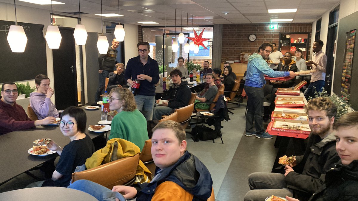 UiSIMF's tweet photo. David Ploog gave a stunning presentation about Platonic Solids for the  IMF master and PhD students today. Yummy Pizza and some nerdy talk was a  wonderful finish of our week! https://t.co/xwINsrsqe8