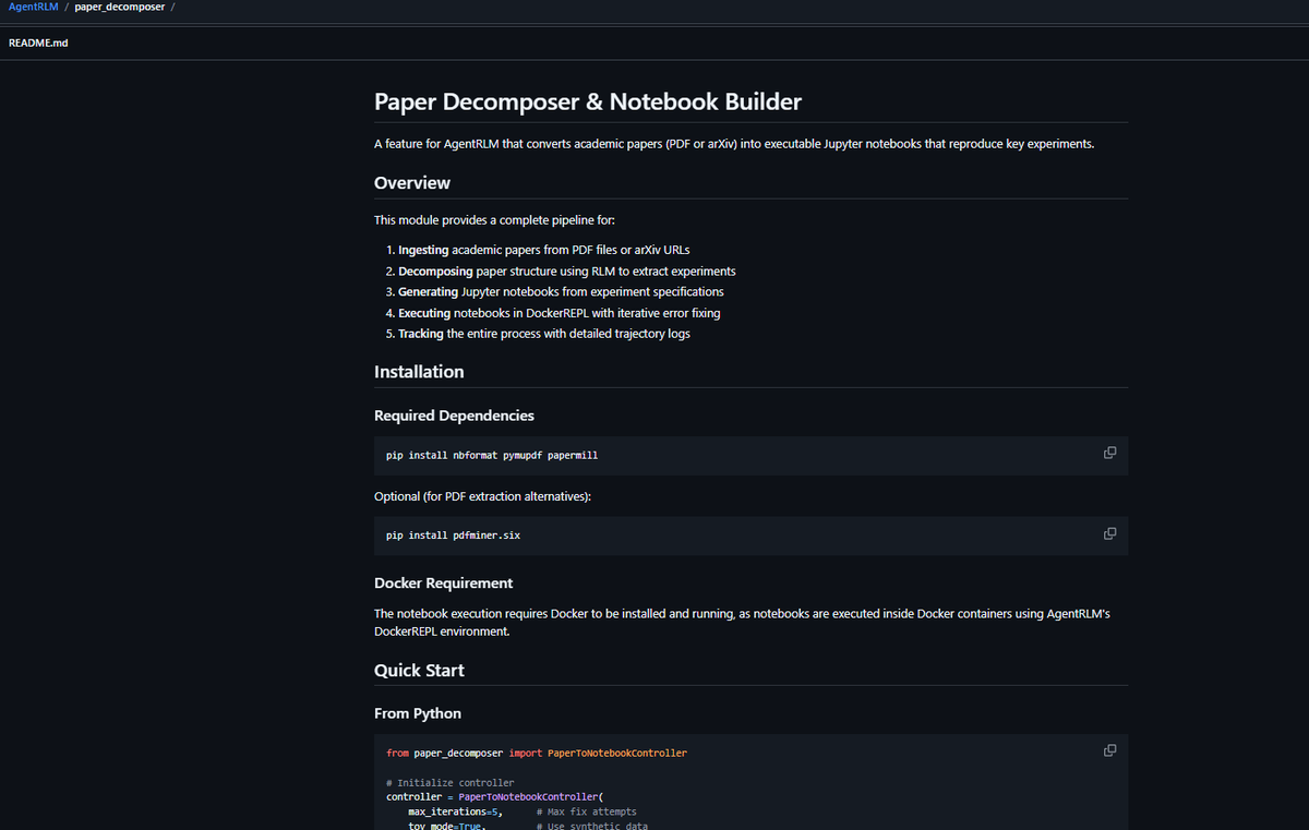Meanwhile we wait for final checks by Shaw for Eliza integration, I made a research paper decomposer using RLM that can take any research paper into pieces and process and spit it out info as output.

Will integrate this into the frontend later and will tweet out from the main