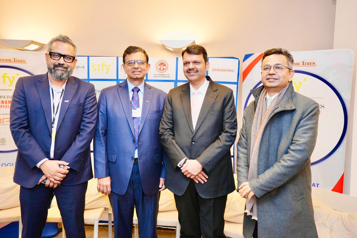 Dev_Fadnavis's tweet photo. Had a meaningful dialogue in 'The Economic Times' panel discussion at WEF 2026, Davos. Launched the PwC report ‘AI Edge for Viksit Bharat’ and shared perspectives on advancing inclusive AI adoption in Maharashtra by strengthening digital infrastructure, bridging access gaps, and accelerating ease-of-doing-business reforms. 

Emphasised the need for strong governance and accountability, along with public–private–civil society collaboration, to enable trusted and sustainable AI-driven growth.

Mr. Sanjeev Krishan, Chairperson, PwC India; Mr. Nikhil Kamath, Co-founder, Zerodha; and Mr. Sanjiv Bajaj, Chairman & MD, Bajaj Finserv Ltd, were also present.

��Davos, Switzerland.

@SanjeevKrishan_ @nikhilkamathcio @sanjivrbajaj @EconomicTimes @PwC_IN @wef
#WEF26 #MahaAtDavos