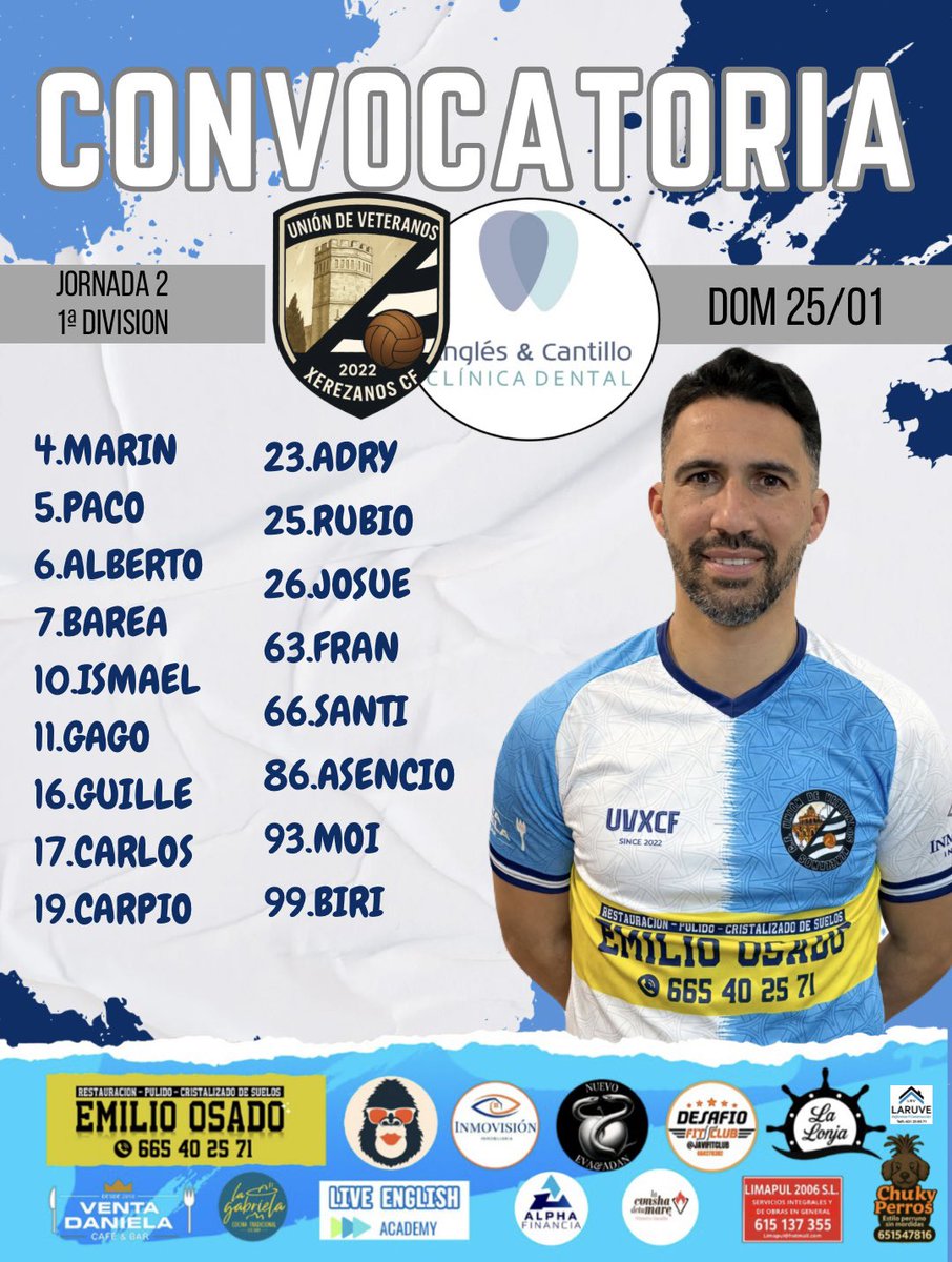 📋 CONVOCATORIA OFICIAL | 
🗓 Domingo, 25 enero
🕙 10:50
📍 Chiclana de la Frontera

Estos son los jugadores convocados para representar a la Unión de Veteranos Xerezanos CF ¡Vamos con todo, equipo! 💪⚽️

#UniónDeVeteranosXerezanosCF
