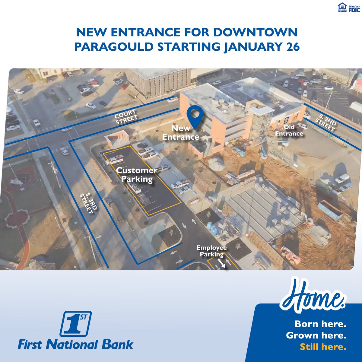 Starting Monday, January 26th, our downtown Paragould location will have a new entrance. Thank you for your patience as we move one step closer to completing our hometown renovation project!