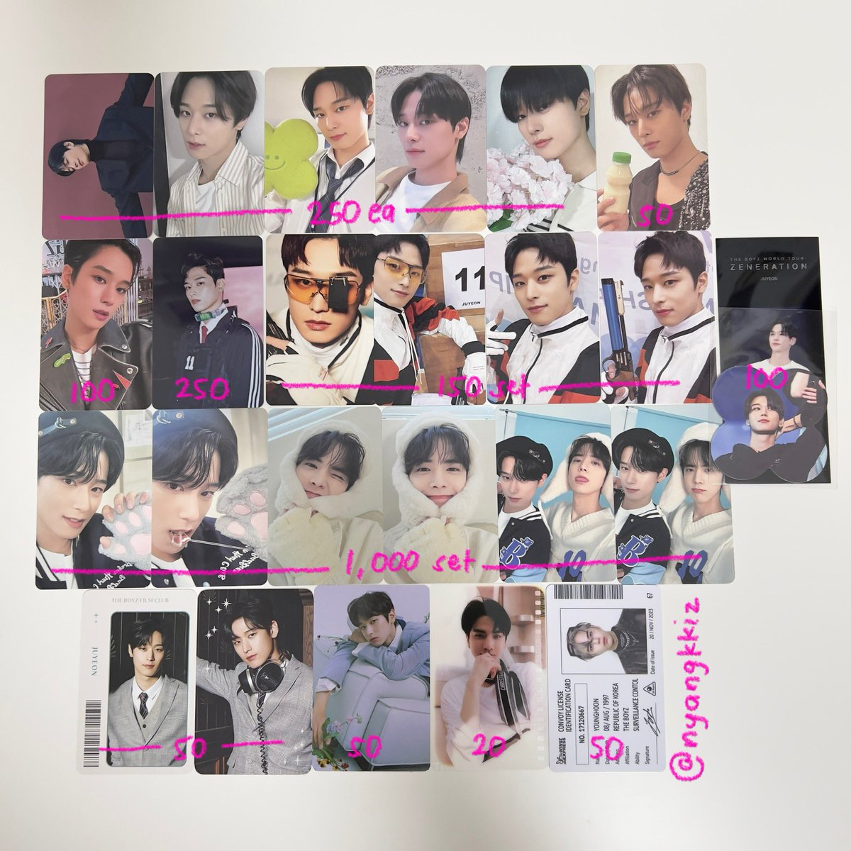 ꒰ wts | lfb | the boyz ph ꒱

hyunjae, juyeon, younghoon photocards

𖦹 price on photo
𖦹 onhand
𖦹 long dop 🆗
𖦹 onhand, x sensi &amp; rush

💌 reply/dm to claim!

#nyangkkizsells