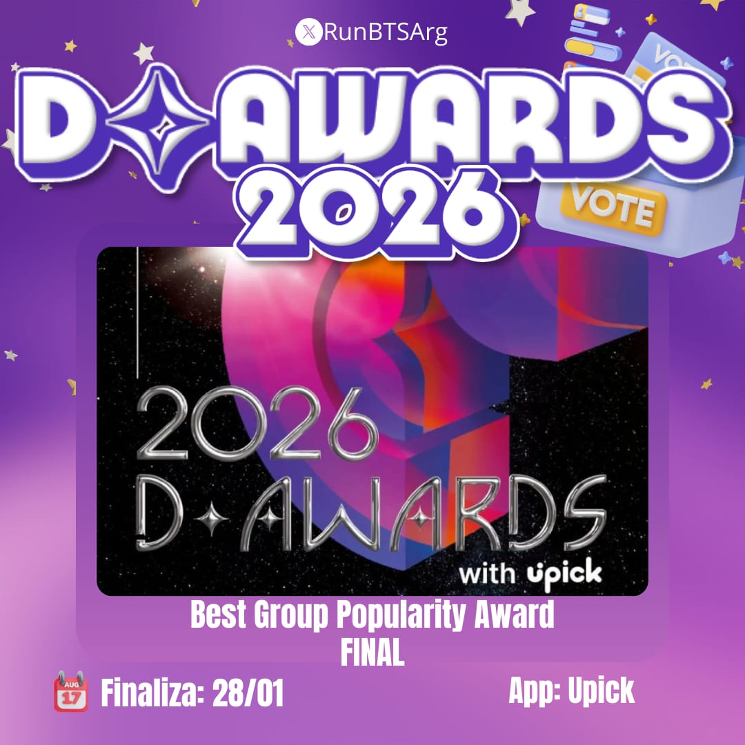 RunBTSArg's tweet image. 🏆 D Awards 2026

- Best Group Popularity Award (Boy):
     ✓ Nominado: BTS

🗓️ Finaliza: 28/01 3am 🇦🇷

s.u-pick.io/dl/71y8d9QnF5Q…