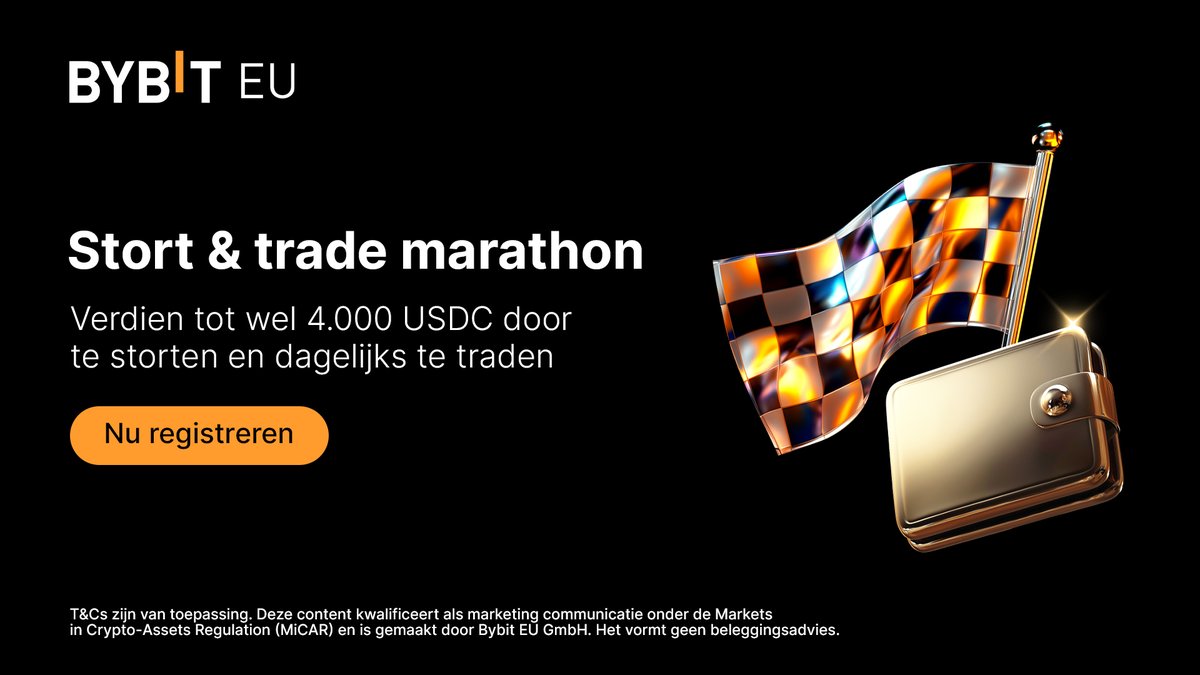 🏁 Stort & trade marathon x Bybit EU Voltooi dagelijkse stort- en  handelstaken en bouw stap voor stap je rewards op ⏳ Mis deze kans niet en  start vandaag nog 👉 Registreer