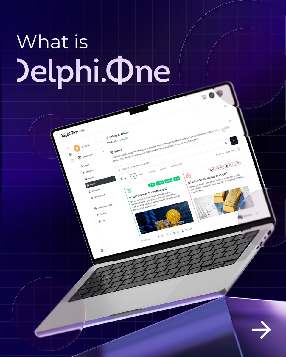 Delphi_One's tweet photo. Most research is slow and noisy.  
Delphi One is a collaborative platform where analysts debate assets, refine insights, and publish clear Outlooks.  
👉 Virtual Agents coming soon.