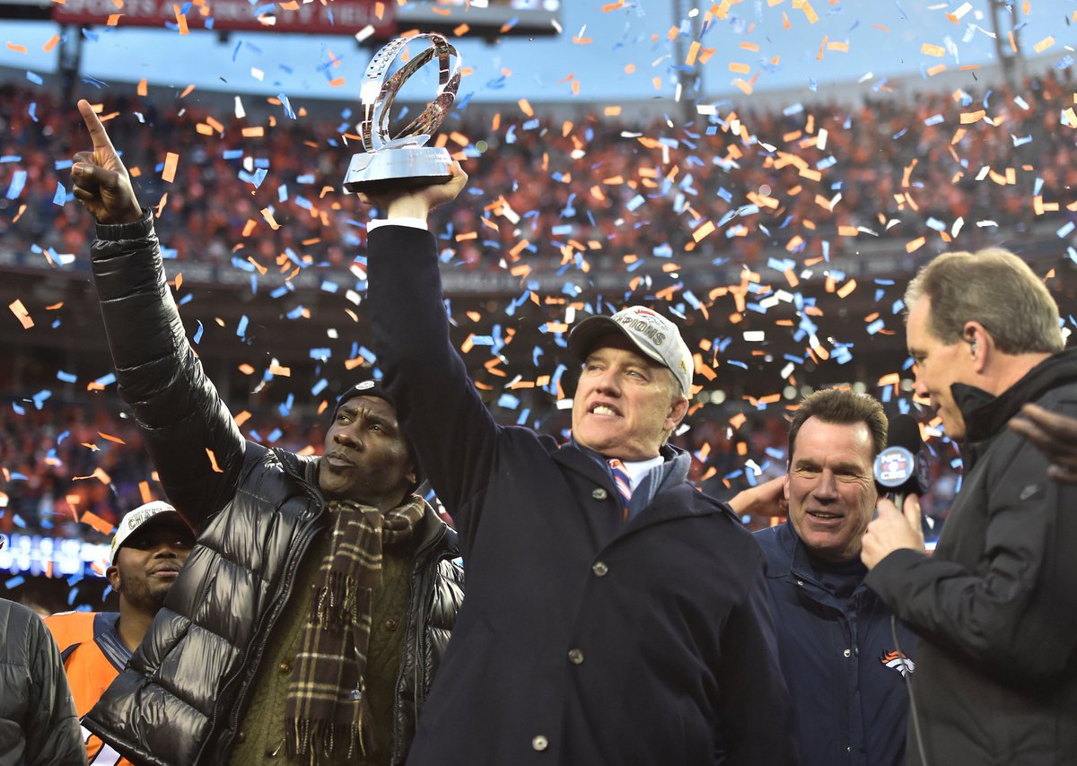 AdamSchefter's tweet image. John Elway, who led the Broncos to seven AFC Championship Game victories as a Hall-of-Fame quarterback and GM, will serve as Denver’s honorary captain for Sunday’s conference championship game against the Patriots.