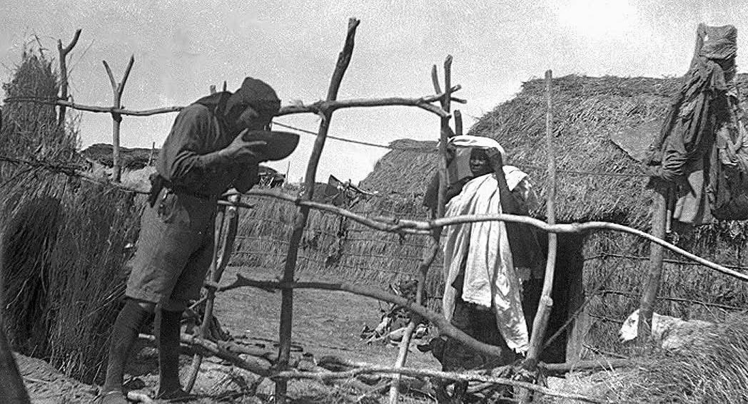1927 Captain Wanderwell drinking from a bowl given to him in the village in Sudan Africa. The Sudan also known as North Sudan since South Sudan's is officially the Republic of the Sudanis a country in Northern Africa

Official website AlohaWanderwell.com/bio
Richard Diamond Trust