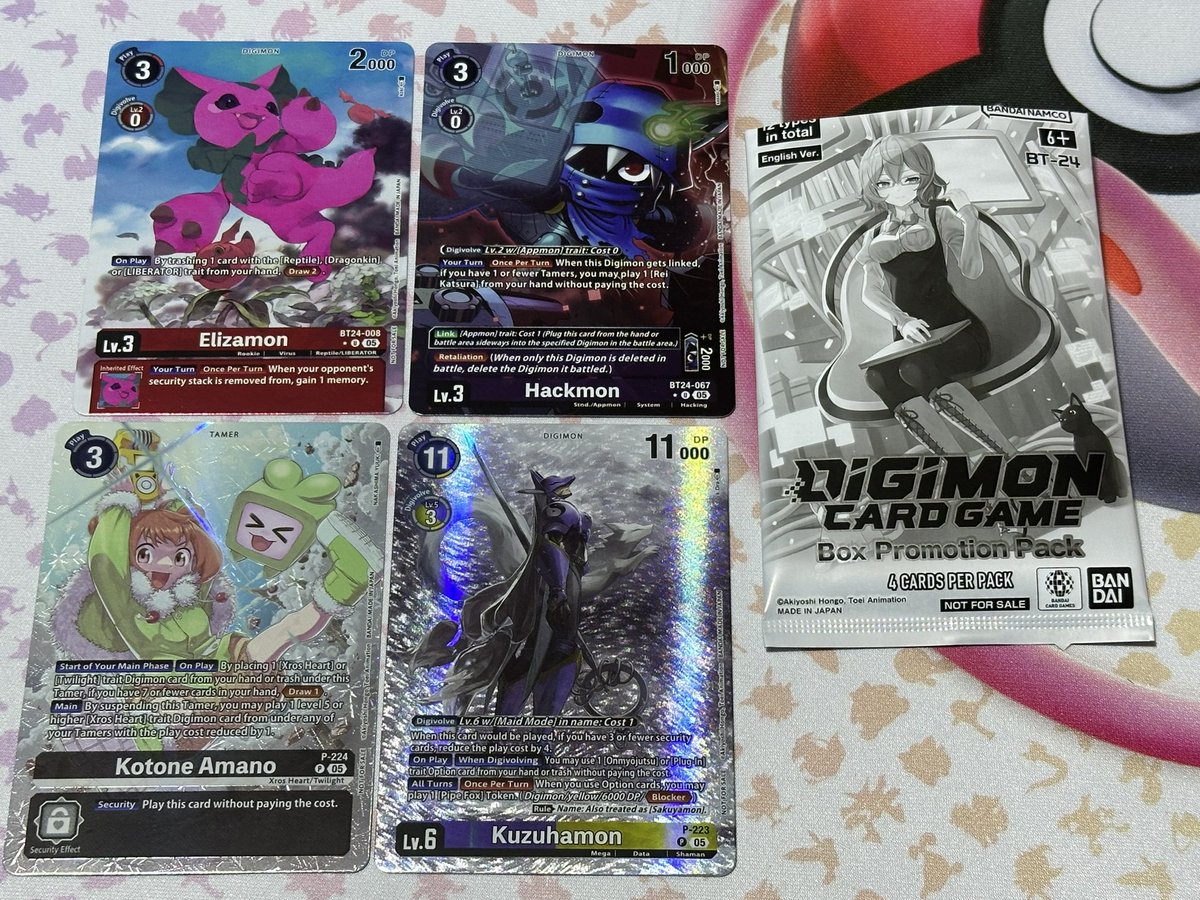 PlanitunePat3ot's tweet photo. #Digimon #digimontcg #TimeStranger #DigimonTimeStranger
My pulls from the box promotion pack,would have loved to pull digi lab but not gong to complain. Definitely love how the Kuzuhamon look https://t.co/CPOjfxpinN