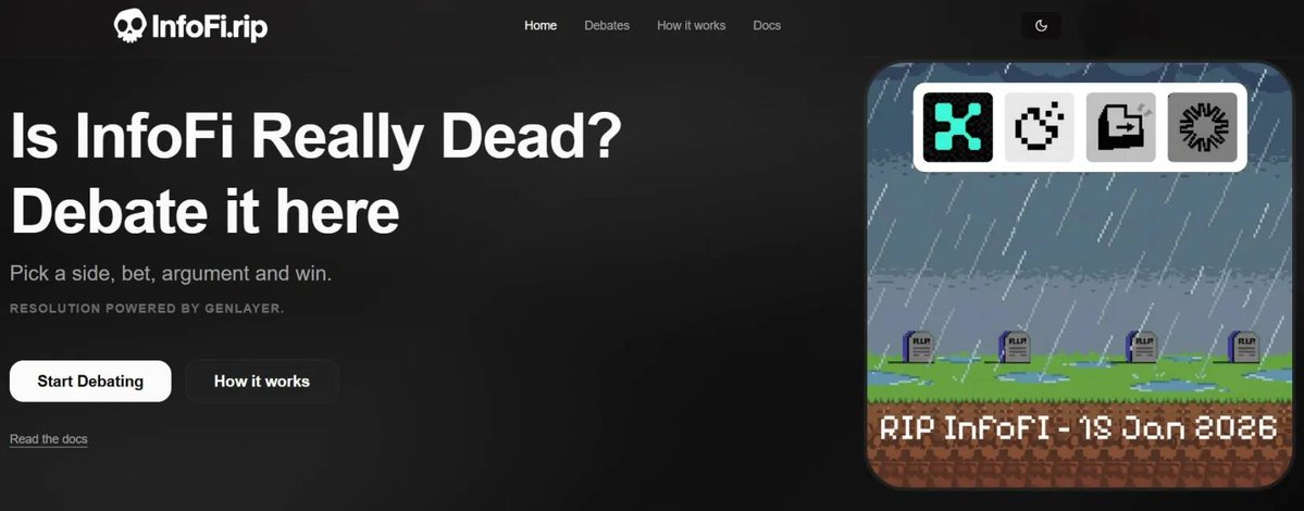 If opinions are worthless, they’re just loud.

When opinions have a cost, they get better.

No more arguing for free.

InfoFi.rip gives real value to reasoning.