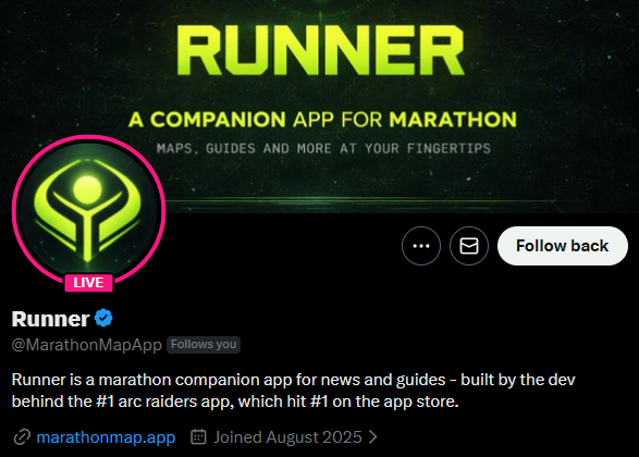 Caaandor's tweet image. PSA(!):

The 'Runner' companion app (see below) has been trying to get a foothold into the Marathon community. 

It's logo and screenshots are AI generated, along with most of the text. It's attempting to be funded through crypto and pre-orders on app stores.  

Additionally, I…