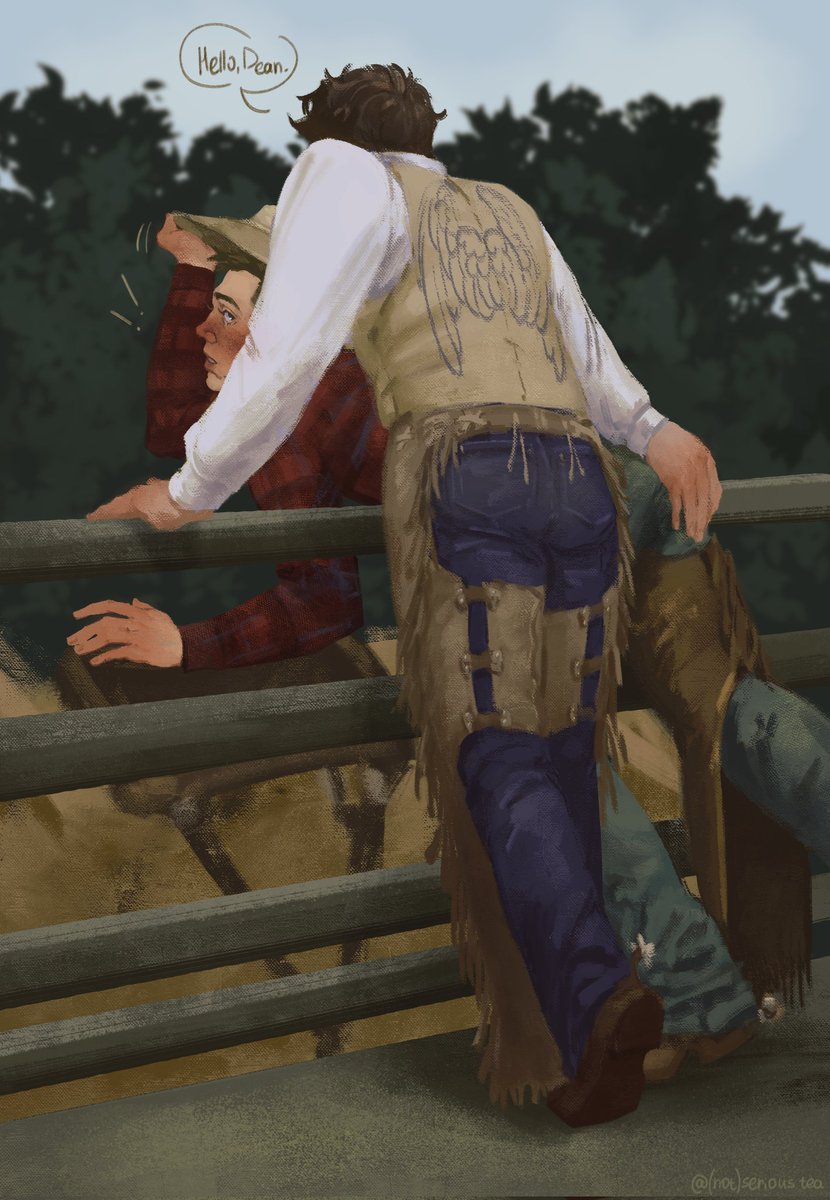 NotSeriousTea's tweet photo. Well... Ride a horse save a... 
#art #supernatural #destiel https://t.co/XeKm4F6ydH
