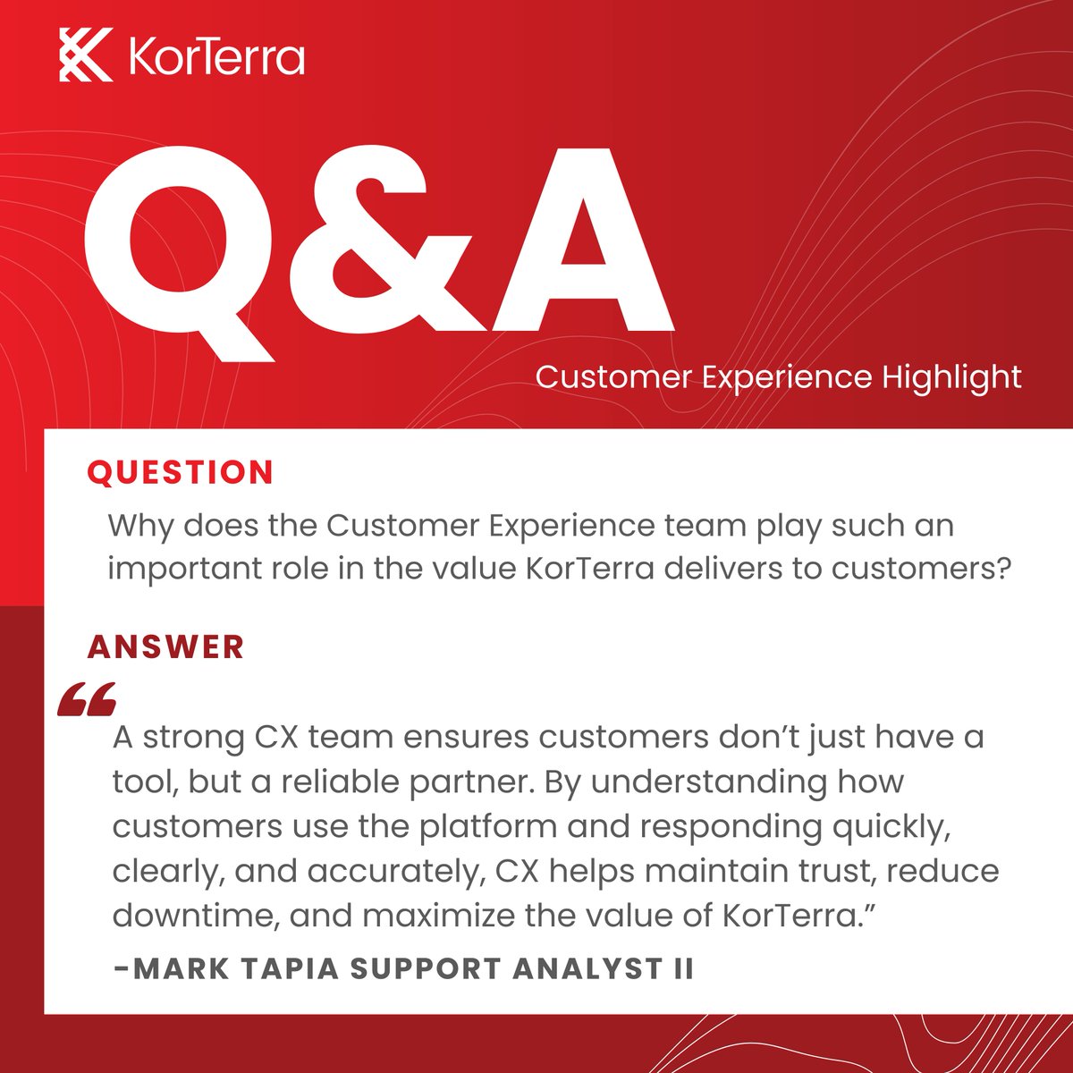 Support that feels like a partnership. 

Hear from a KorTerra Support Analyst on how our Customer Experience team builds trust, reduces downtime, and supports customers when it matters most.