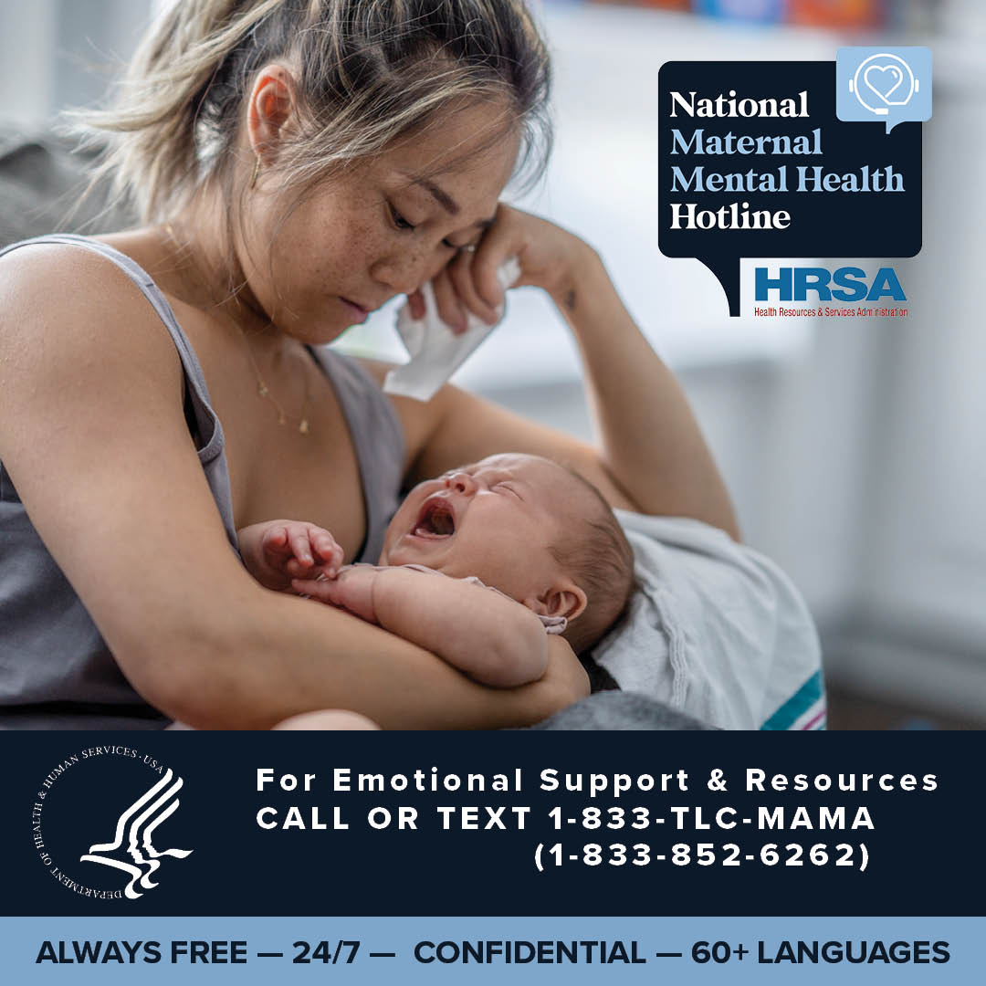 NEHealthDept's tweet photo. The National Maternal Mental Health Hotline provides 24/7, free, confidential support, resources and referrals to any pregnant and postpartum mothers facing mental health challenges. The service is available via phone and text in English or Spanish. Call or text 1-833-852-6262 https://t.co/g80qsrAS7H