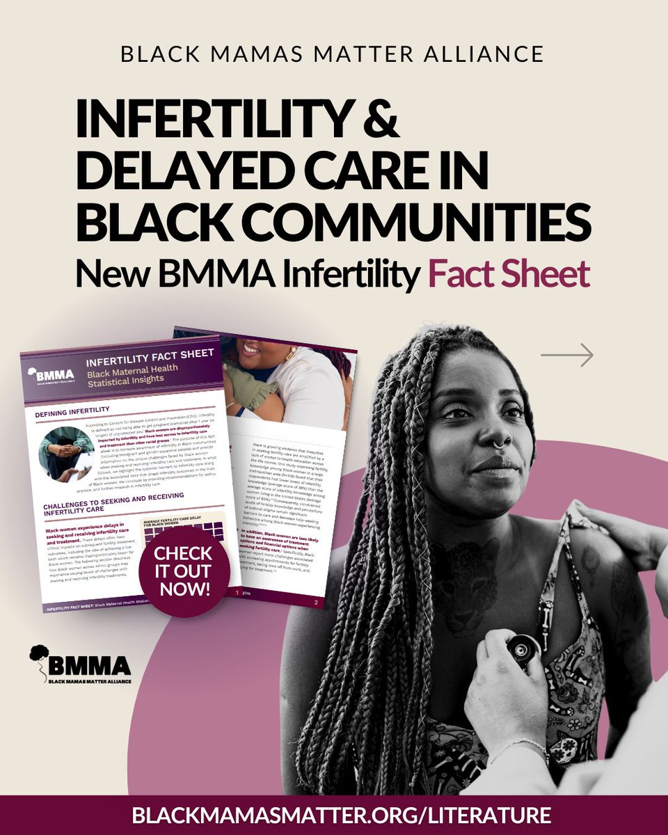 BlkMamasMatter's tweet photo. New Resource Alert! 

BMMA’s New Infertility Fact Sheet: Black Maternal Health Statistical Insights examines how these barriers shape infertility care experiences and outcomes for Black women and birthing people.

Full fact sheet in our bio under “Literature”. https://t.co/55iRCGOdyL
