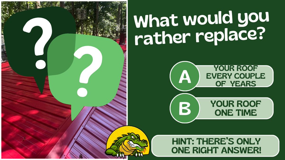GatorMetalRoof's tweet photo. We think the answer is obvious. If you’re tired of replacing your roof over and over again, let’s help you upgrade once and for all. 📞 Call us today at 866-615-1106 to get started.

#MetalRoofing #SmartHomeChoice #RoofUpgrade #HomeInvestment #OneAndDone #GatorMetalRoofing https://t.co/kyW4r75hEX
