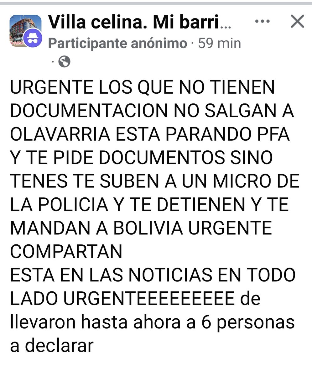 En Villa Celina advierten a los bolivianos de no salir a la calle si están indocumentados jajaj

"Si no tenés DNI te suben a un micro y te mandan a Bolivia"

Es exactamente lo que votamos.