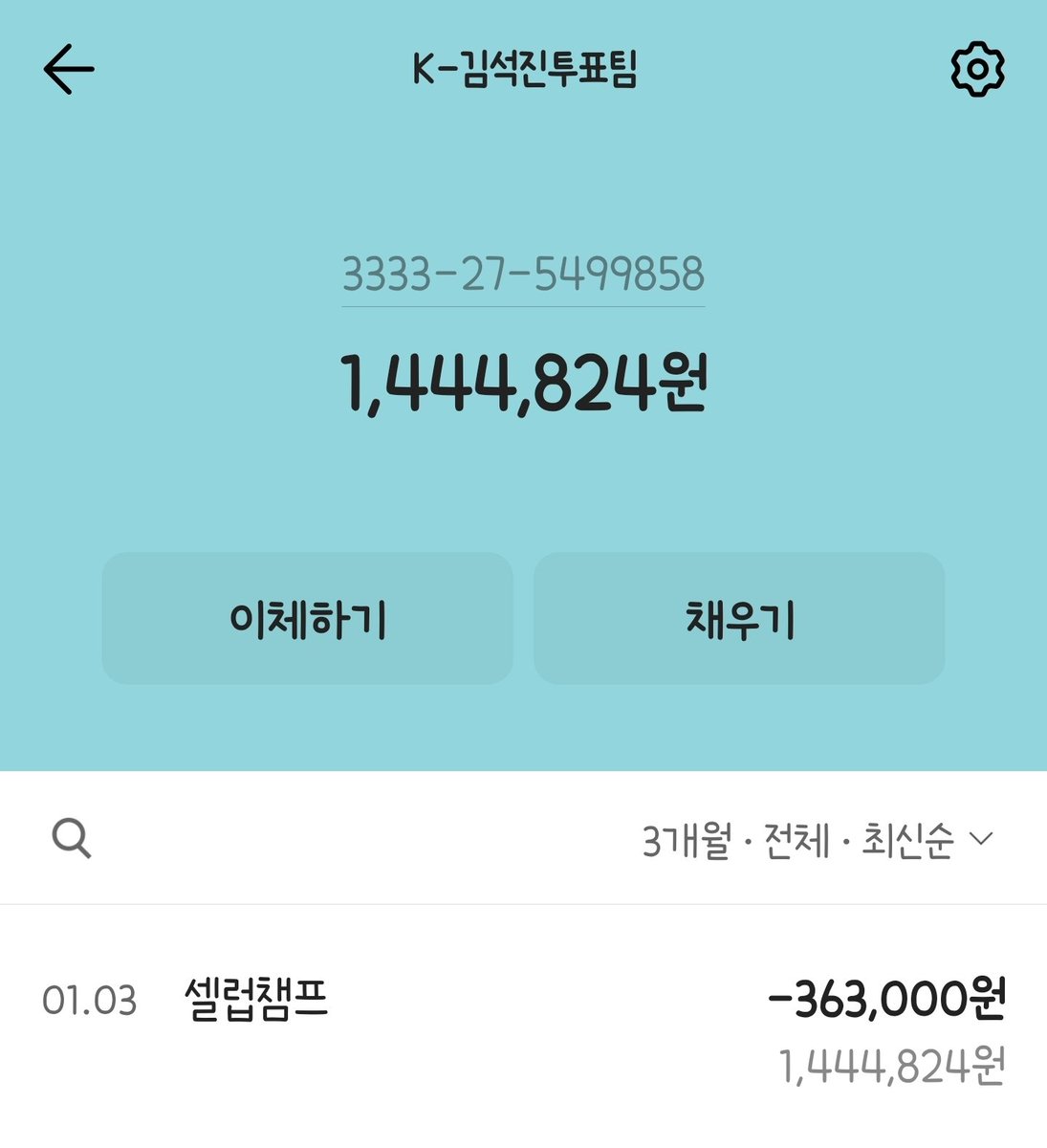 K_JinVotingTeam's tweet photo. 🏦 모금액 정산 내역 안내 

현재까지 보내주신 모금 내역과 투표에 사용한 결제 내역 안내 드립니다
《투표팀의 개인 사비로 결제한 내역은 모금액에서 정산하지 않았습니다》

2025년 사용 내역
아이돌챔프 : 198만원
-2025 고객 신뢰도 1위 프리미엄 브랜드 - K-POP 부문
-FUNdex AWARDS K-SHOW 남자 부문
-K-STAR OF THE YEAR 2025
-Mega Champ Awards

최애돌 : 249만2천원
-2025 Heart Choice Awards

피크닠 : 195만원
-12월 생일 투표

엠넷 : 280만원 (총 460만원 중 오류로 인해 180만원 환불)
-포브스 코리아 선정 아티스트 투표
-12월 생일 아티스트 투표
-2025 컴백 아티스트 결산 투표

뮤빗 : 70만원
-[12월] 지하철 광고 투표

2026년 사용 내역
셀럽챔프 : 36만3천원
-Mega Champ Awards

----------------------------------------

현재 잔액 : 1,444,824원

앞으로도 모금액은 투명하게 공개하고 소중하게 쓰도록 하겠습니다
감사합니다🙇‍♀️