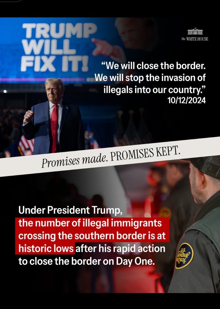 Duc_Autumn's tweet image. Absolutely! President Trump closed the border on Day One and slashed illegal crossings to historic lows-down 95%+ from Biden-era peaks.��

 Over 50-year record achieved in 2025.��Promises made. Promises KEPT. 🇺🇸🔒 

#Trump2025 #SecureBorder
