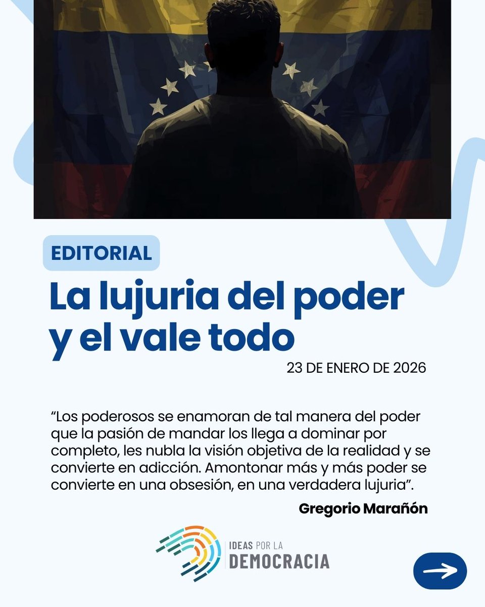 🇻🇪 Hoy 23 de enero, fecha emblemática para la #democracia en #Venezuela y aniversario de la presentación oficial de #IdeasporlaDemocracia en 2023, publicamos nuestro nuevo editorial "La lujuria del poder y el vale todo".

Léelo y compártelo
acortar.link/gQ7tuL