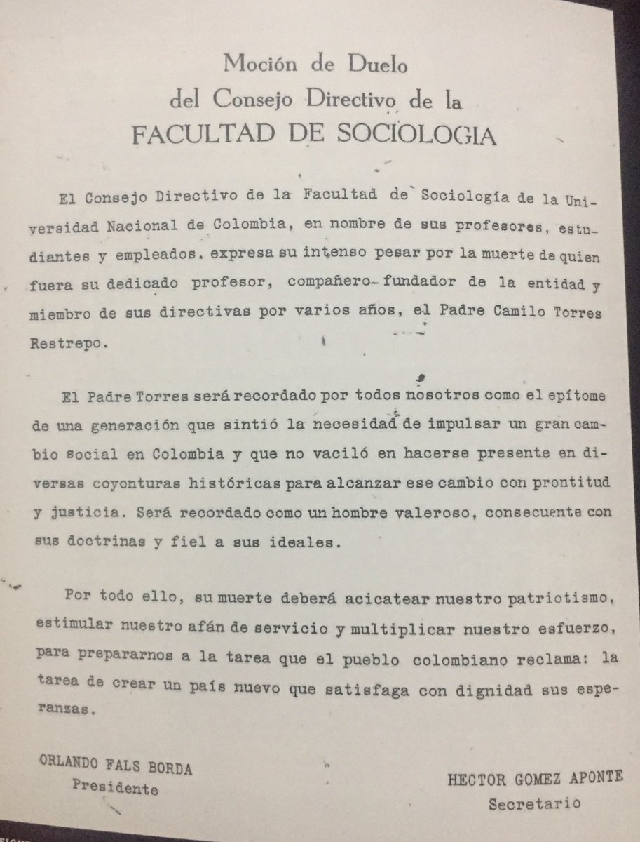 Tras los rumores de que encontraron el cuerpo del padre Camilo Torres, es justo que sus restos estén en donde más trabajo: junto a las y los estudiantes de la Universidad Nacional. 
Una oportunidad más para conmemorar sus aportes como intelectual y luchador social.