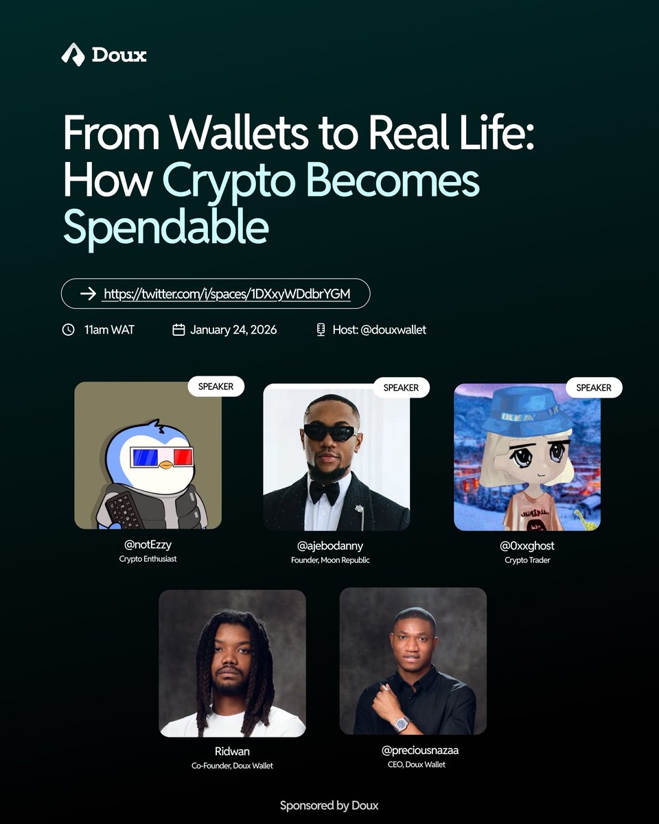 Join us tomorrow for a Twitter Space with Crypto enthusiasts @notEezzy,  @0xxghost and @AjeboDanny, Founder of Moon Republic, as we dive into how to  spend crypto anywhere, anytime. Learn how to convert,