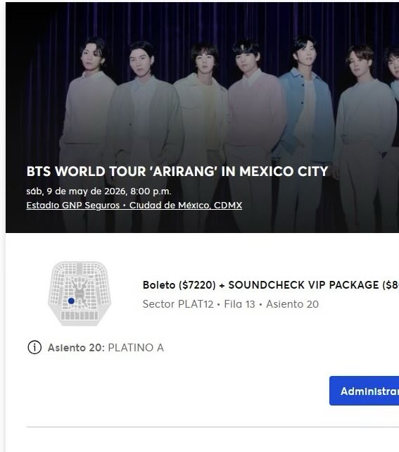 valslopez's tweet photo. Hermanaaa busco alguien que tenga VIP del jueves y quiera cambiar por uno del sábado 🙏🏼🙏🏼

#BTS_WORLDTOUR_MEXICOCITY #BTS #BTS_WORLDTOUR https://t.co/RetlxnxBaR
