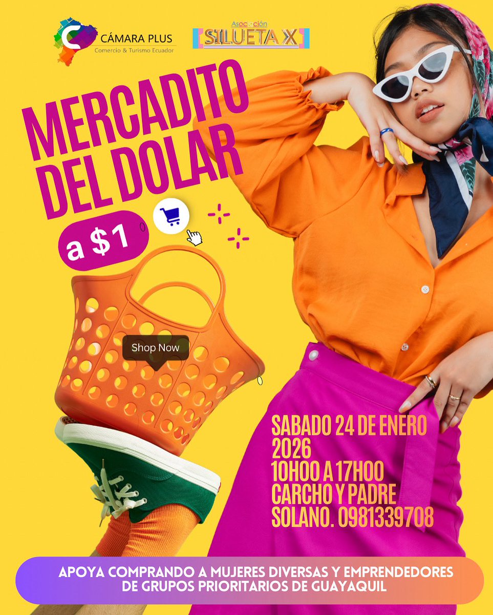 ¿Buscas algo lindo, bueno y que apoye una gran causa? 🛍️✨ 

#¡Todo a $1! 💵 No es solo una compra, es apoyo real para quienes están emprendiendo. ❤️🔥

¡Te esperamos para construir juntos una economía más inclusiva! 🏳️‍🌈✨ 

#MercaditoDelDolar #GuayaquilPlus #SiluetaX #CamaraPlus