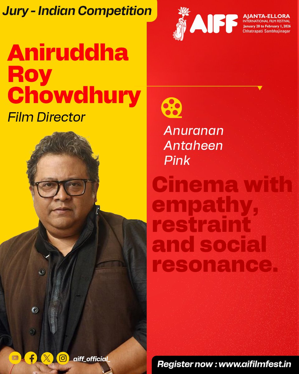 aeiffest's tweet image. National Award–winning filmmaker Aniruddha Roy Chowdhury is known for films that combine emotional depth with social relevance. From the quiet introspection of Anuranan to the courtroom intensity of Pink, his cinema speaks with nuance and conviction.

#AIFF2026 #FilmDirection