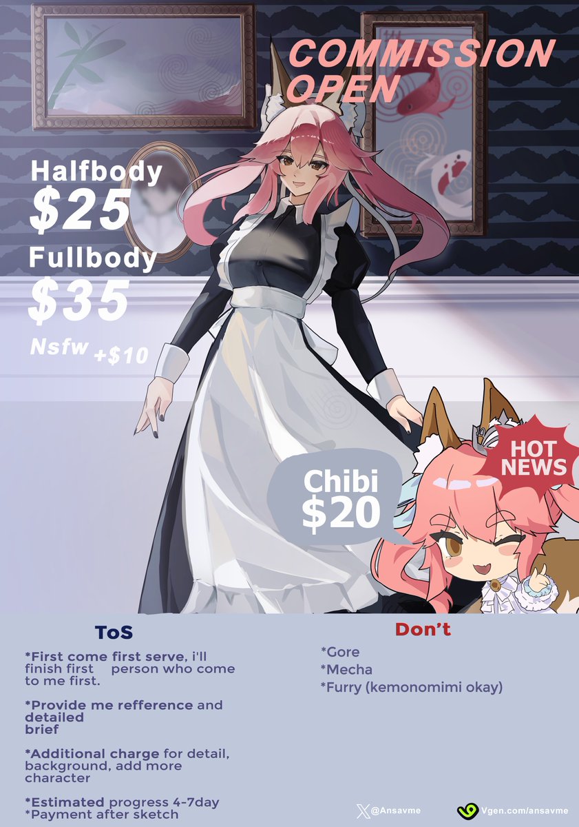 Likes &amp; Re-X appreciated✨
Commissions are open again! You can check out ToS and portfolio on my Twitter or at vgen.co/ansavme If you're interested, feel free to DM me or head straight to my VGen. 
Thanks so much! 
#commission #commissionopen #VgenOpen #VGenComm