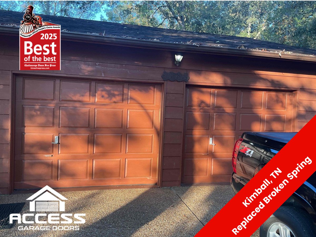 AccessDoorComp's tweet image. The Gilreath family in Kimball reached out to Access Garage Doors after a broken garage door spring stopped their door in its tracks. Our team replaced the spring quickly and safely, restoring smooth and reliable operation the same day. 🔧