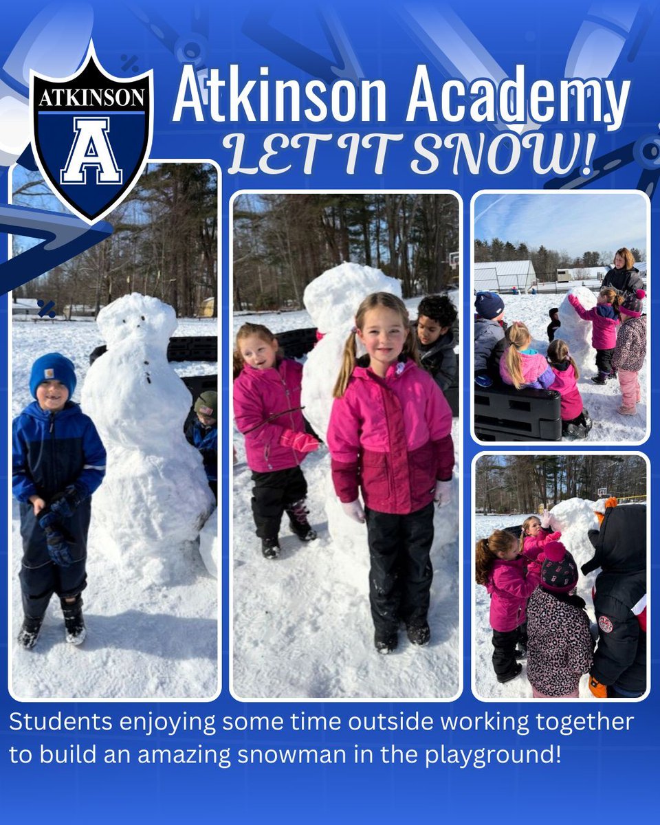 Students enjoying some time outside working together to build an amazing snowman in the playground. LET IT SNOW!