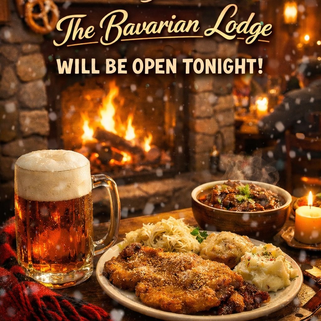 Yes, we'll be OPEN TONIGHT! Come thaw out with soul-warming Bavarian comfort food, a hot buttered rum in hand, and a stellar beer list that laughs in the face of winter's frigid blast. Bundle up, dress the part, and please be safe... then come let us do the warming up!