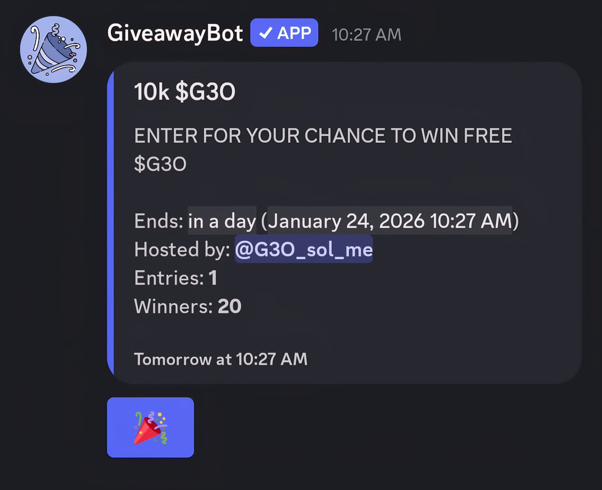 🌟🌟DISCORD GIVEAWAY 🌟🌟

discord.gg/2q4U5hDq7

TICKER :$G3O

EFnALZc5Hqpea283UbUkn8pxrn3Lw8upDHejbrfgbonk

#letsbonk #G3ORETRO #GIVEAWAY #solana #crypto #freecrypto #fyp #letsgrowtogether #discord #followme #G3O #G3OCommunity